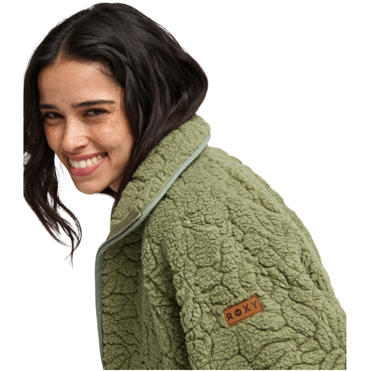 2026 Roxy Womens Blurry Cloud Full Zip Relaxed Fleece  ERJPF03212 - Oil Green Outline Mo
